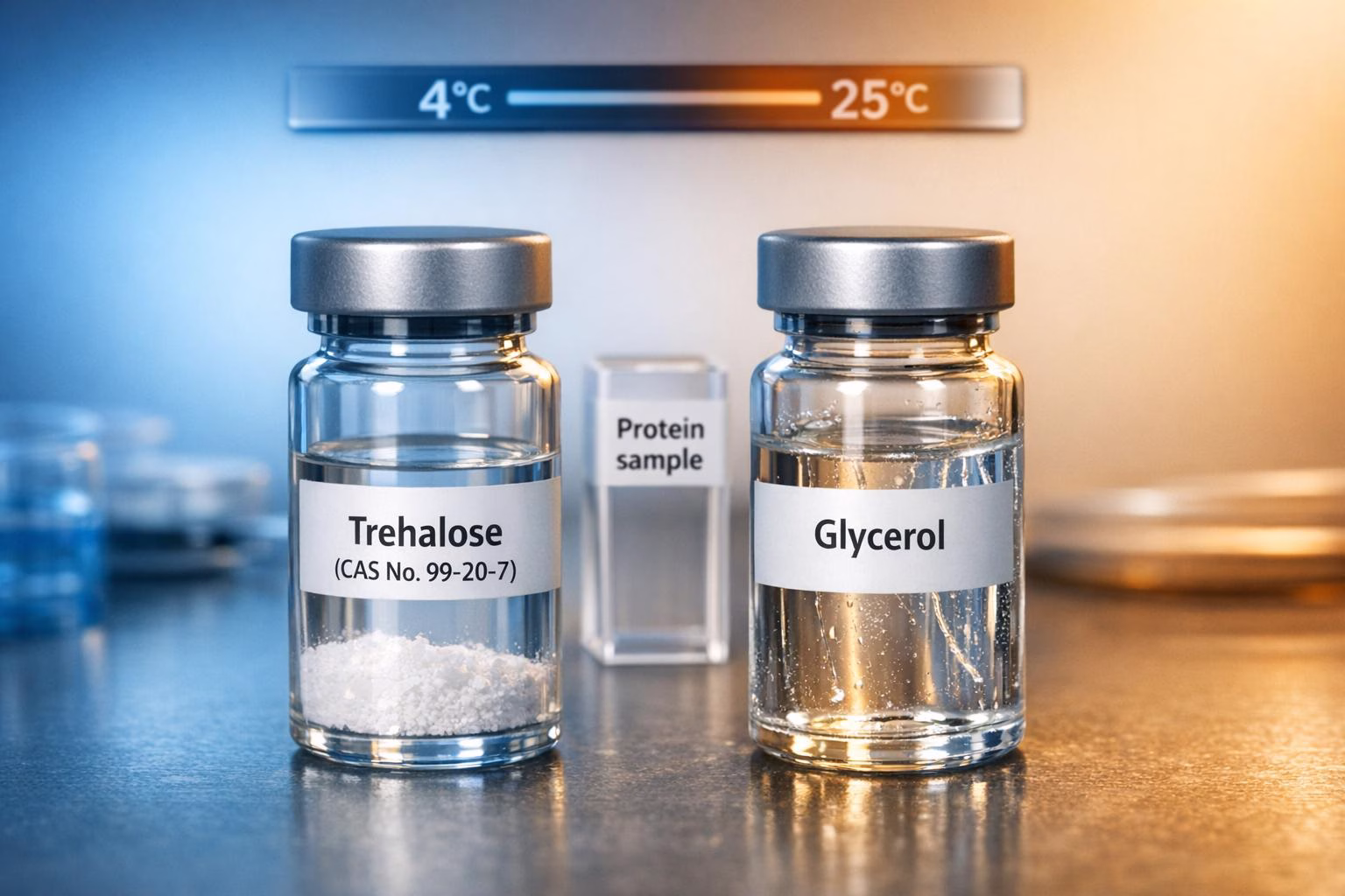 Role of Trehalose and Glycerol in Protein Stability